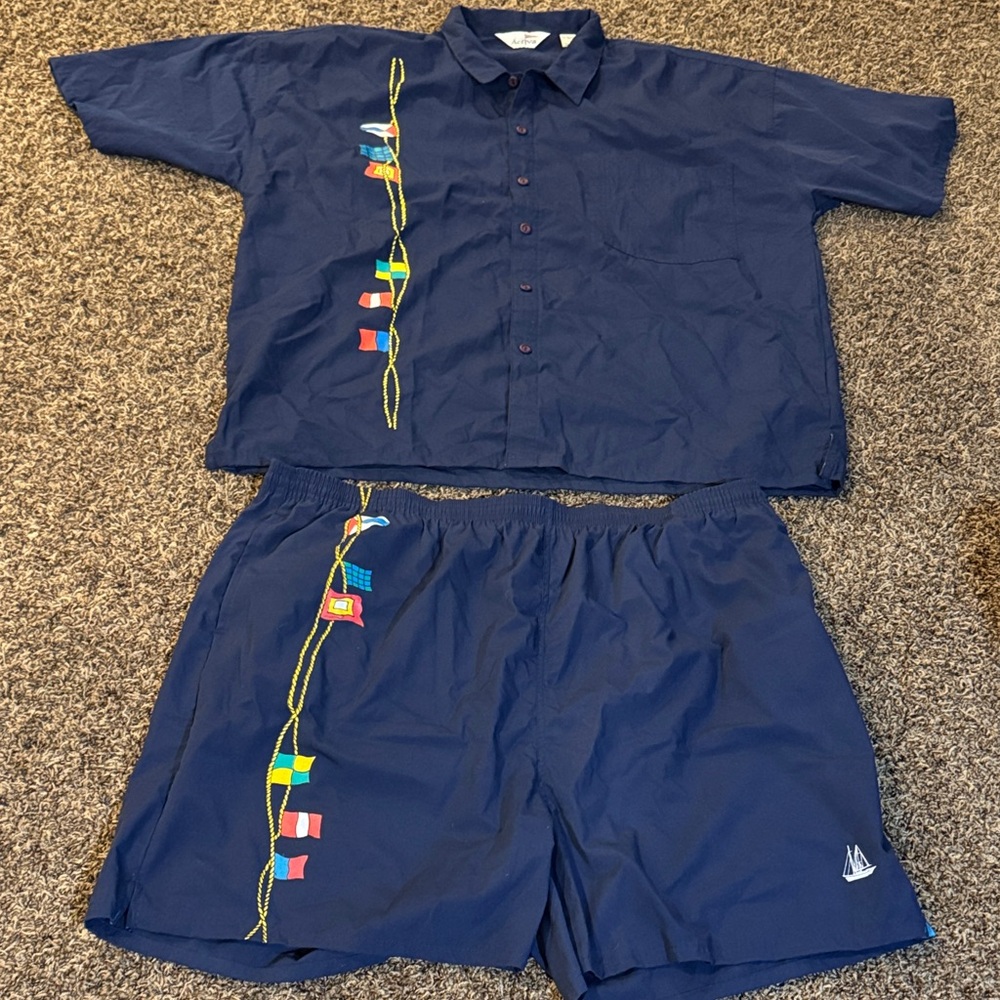 Nautical Navy Swim Trunks and shirt set